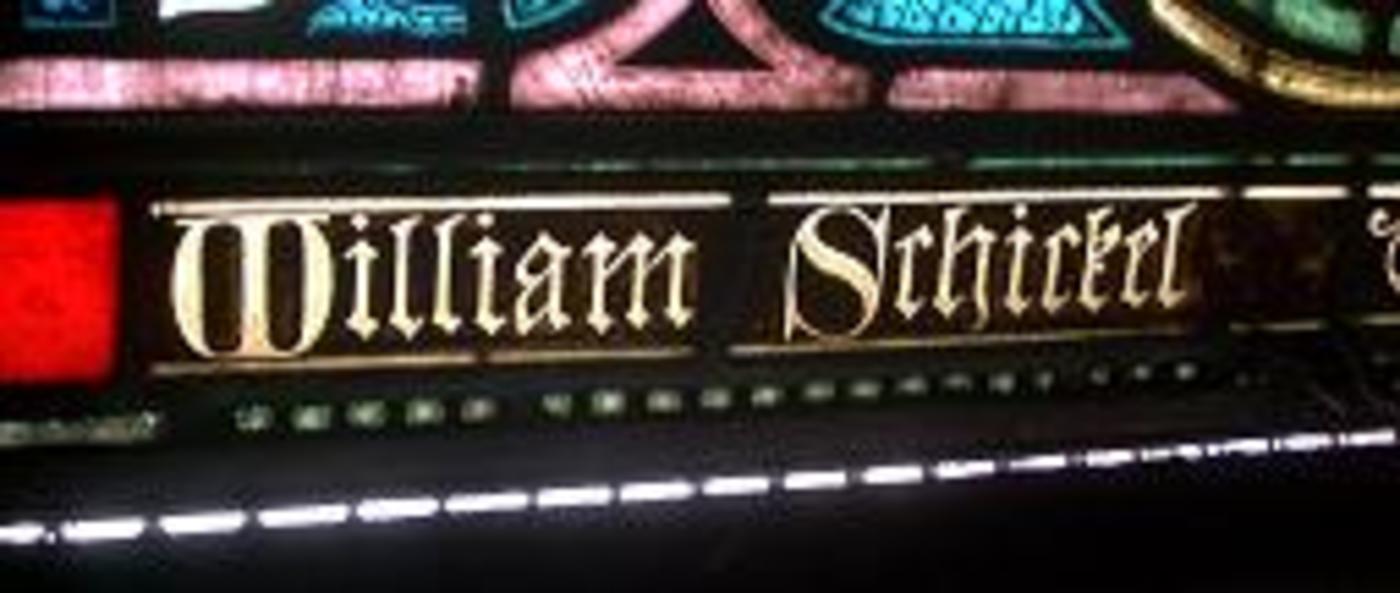 Name of William Schickel on Stained Glass Window